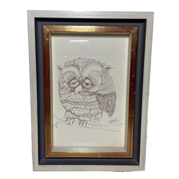 Vintage Vintage Don Nedobeck “Owl Be Seeing You” Framed Etching 1970S - Picture 1 of 6